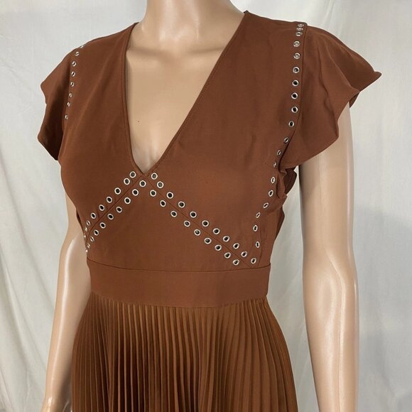 A.L.C. Women’s Pleated Grommet Detail Dress Size 0 Brown - Picture 1 of 10